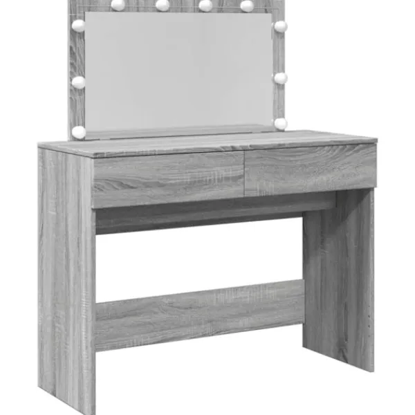 vidaXL Sminkbord>Sminkbord med LED grå sonoma 100x40x120 cm