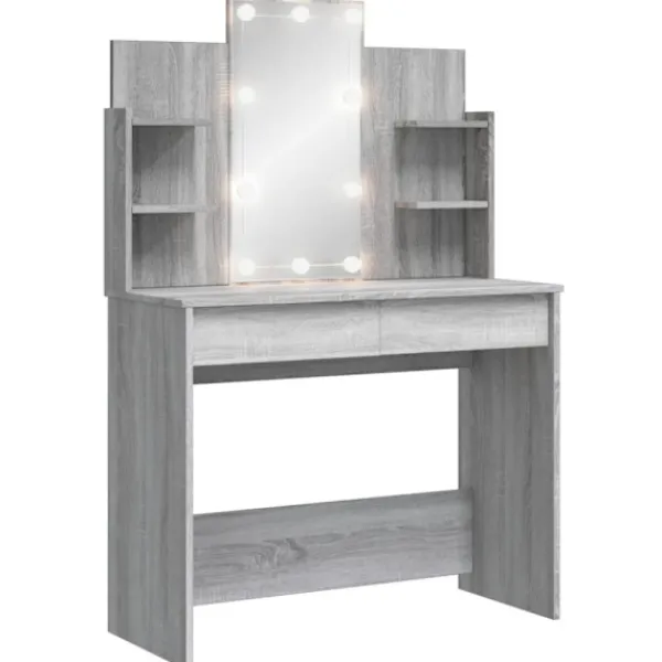 vidaXL Sminkbord>Sminkbord med LED grå sonoma 96x40x142 cm