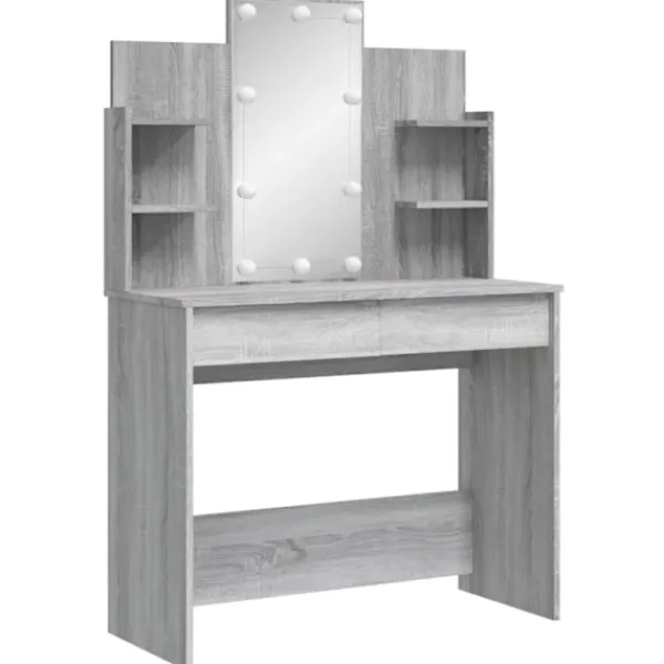 vidaXL Sminkbord>Sminkbord med LED grå sonoma 96x40x142 cm
