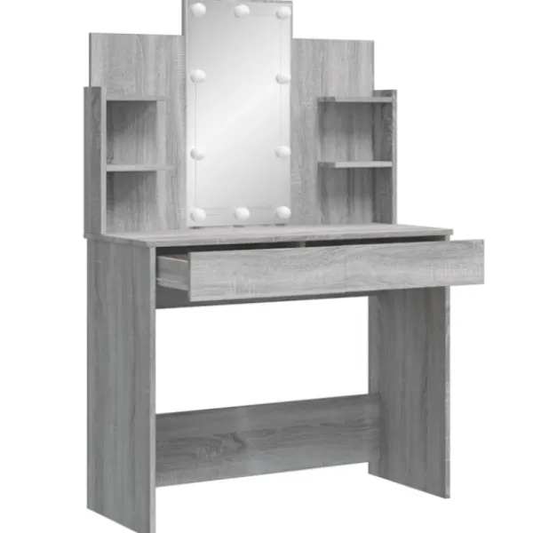 vidaXL Sminkbord>Sminkbord med LED grå sonoma 96x40x142 cm
