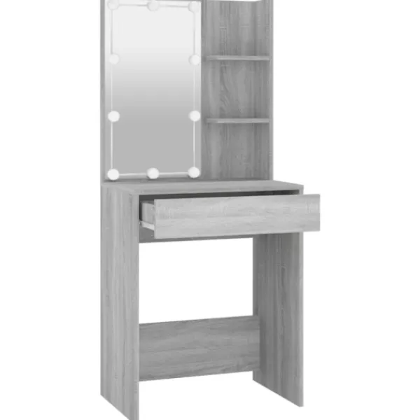vidaXL Sminkbord>Sminkbord med LED grå sonoma 60x40x140 cm