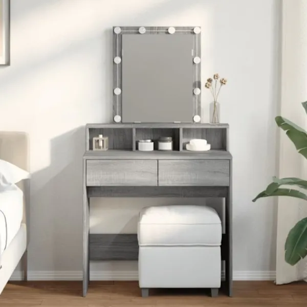 vidaXL Sminkbord>Sminkbord med LED grå sonoma 80x41x144,5 cm