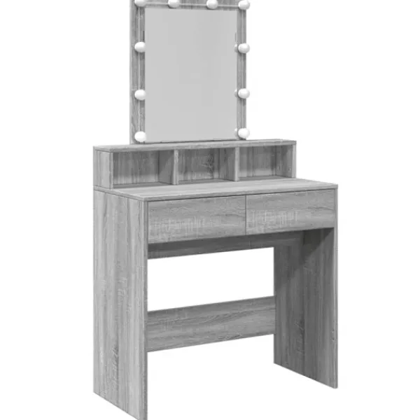 vidaXL Sminkbord>Sminkbord med LED grå sonoma 80x41x144,5 cm