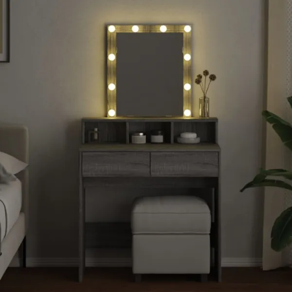 vidaXL Sminkbord>Sminkbord med LED grå sonoma 80x41x144,5 cm