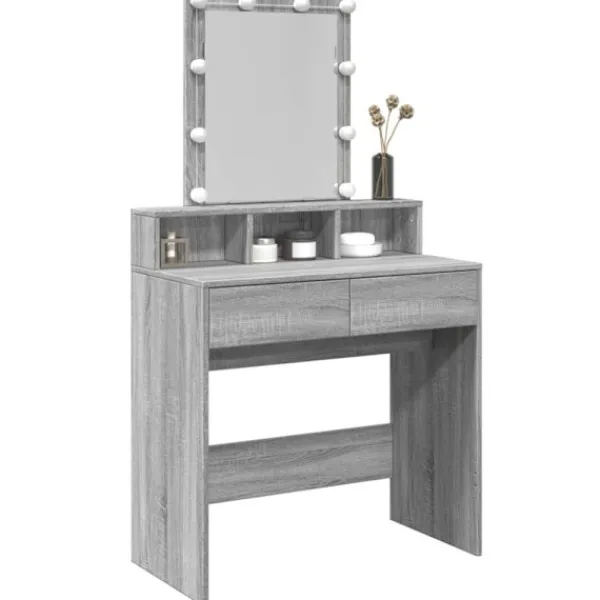 vidaXL Sminkbord>Sminkbord med LED grå sonoma 80x41x144,5 cm