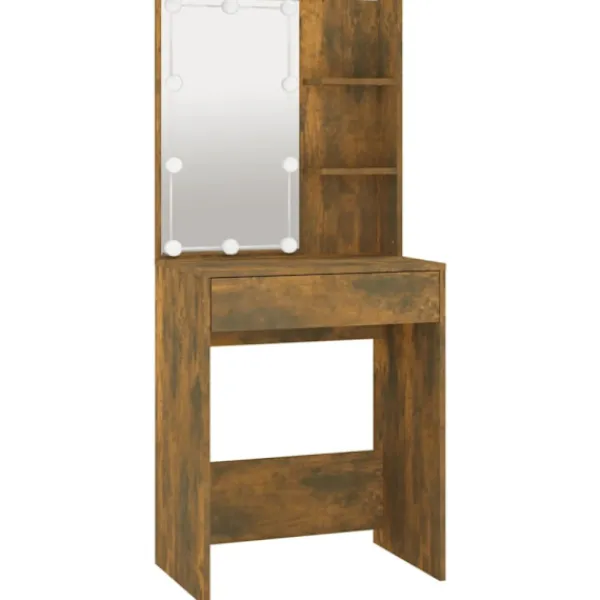 vidaXL Sminkbord>Sminkbord med LED rökfärgad ek 60x40x140 cm