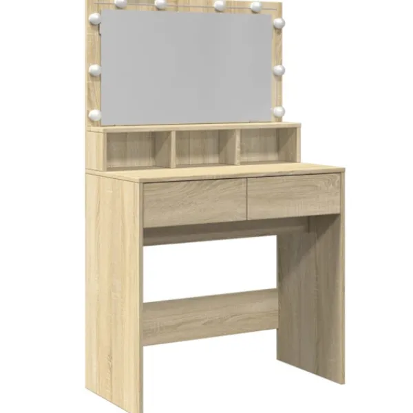 vidaXL Sminkbord>Sminkbord med LED sonoma-ek 80x41x134,5 cm