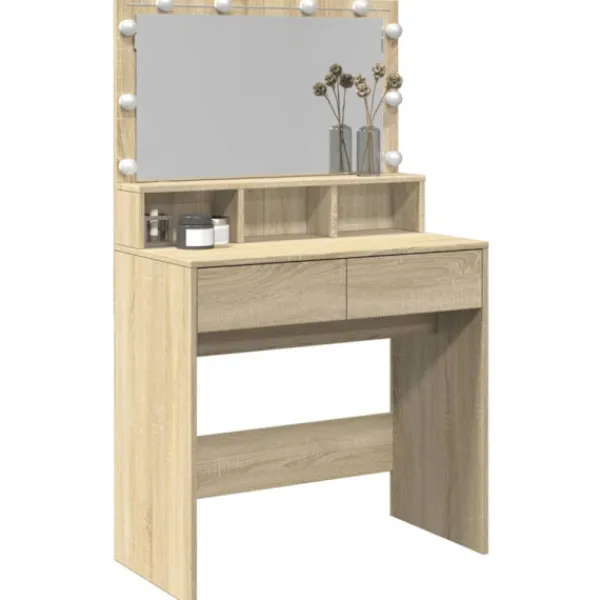 vidaXL Sminkbord>Sminkbord med LED sonoma-ek 80x41x134,5 cm