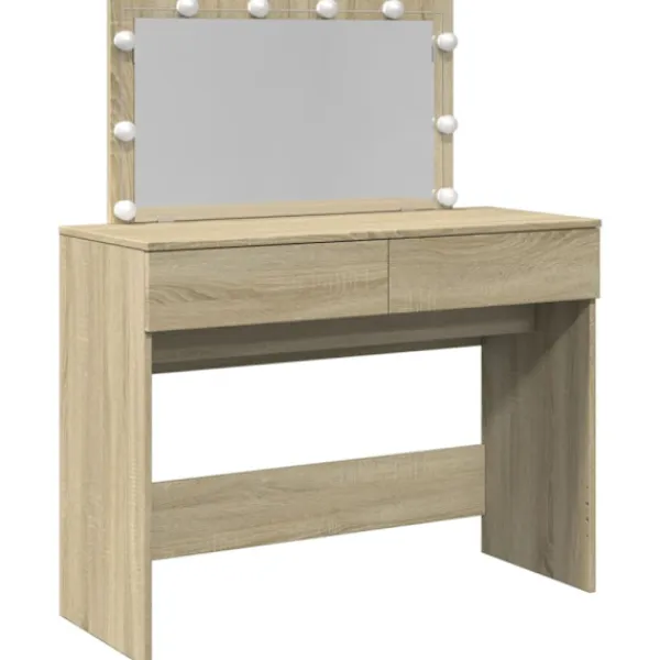 vidaXL Sminkbord>Sminkbord med LED sonoma-ek 100x40x120 cm