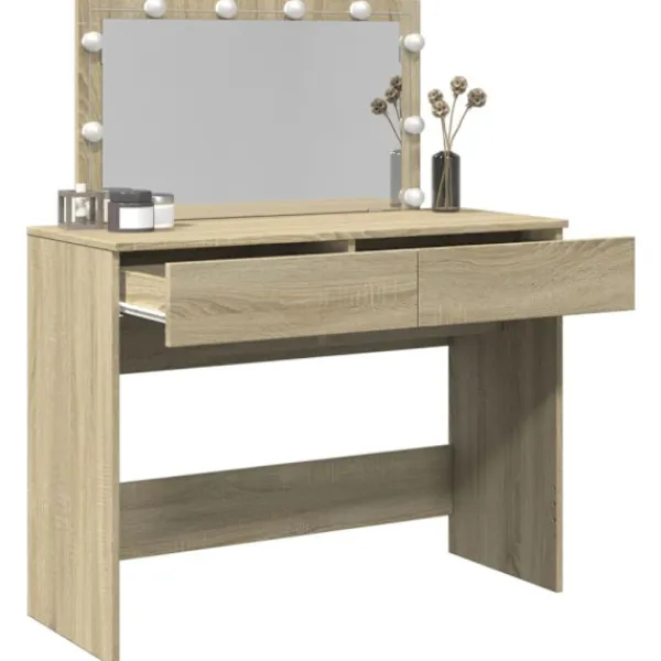 vidaXL Sminkbord>Sminkbord med LED sonoma-ek 100x40x120 cm