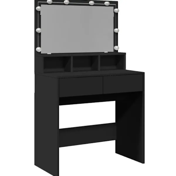 vidaXL Sminkbord>Sminkbord med LED svart 80x41x134,5 cm