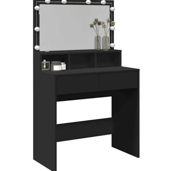 vidaXL Sminkbord>Sminkbord med LED svart 80x41x134,5 cm