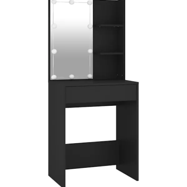 vidaXL Sminkbord>Sminkbord med LED svart 60x40x140 cm