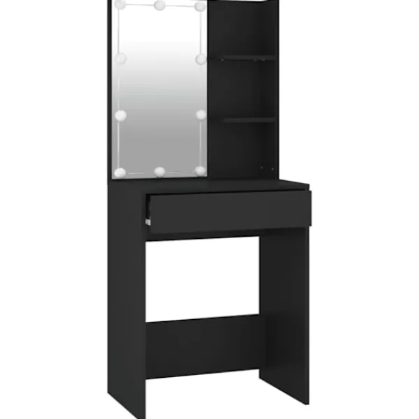 vidaXL Sminkbord>Sminkbord med LED svart 60x40x140 cm