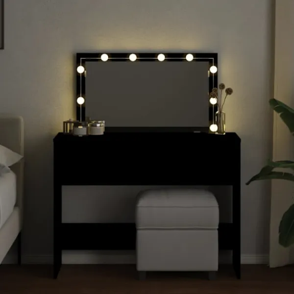 vidaXL Sminkbord>Sminkbord med LED svart 100x40x120 cm