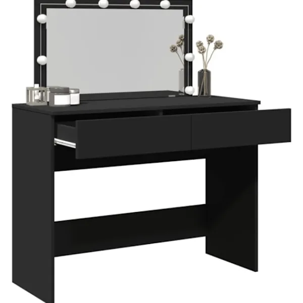 vidaXL Sminkbord>Sminkbord med LED svart 100x40x120 cm