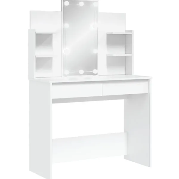 vidaXL Sminkbord>Sminkbord med LED vit 96x40x142 cm