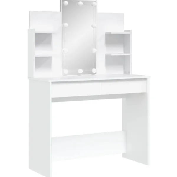 vidaXL Sminkbord>Sminkbord med LED vit 96x40x142 cm