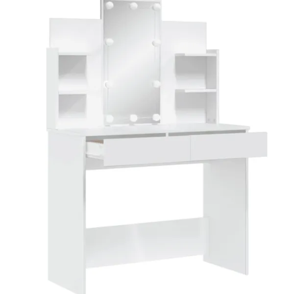vidaXL Sminkbord>Sminkbord med LED vit 96x40x142 cm