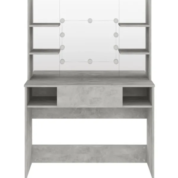 vidaXL Sminkbord>Sminkbord med LED-belysning 100x40x135 cm MDF betonggrå