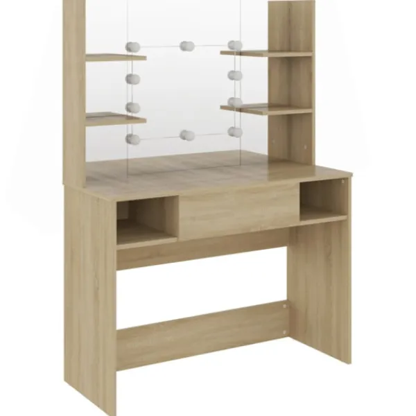 vidaXL Sminkbord>Sminkbord med LED-belysning 100x40x135 cm MDF ek