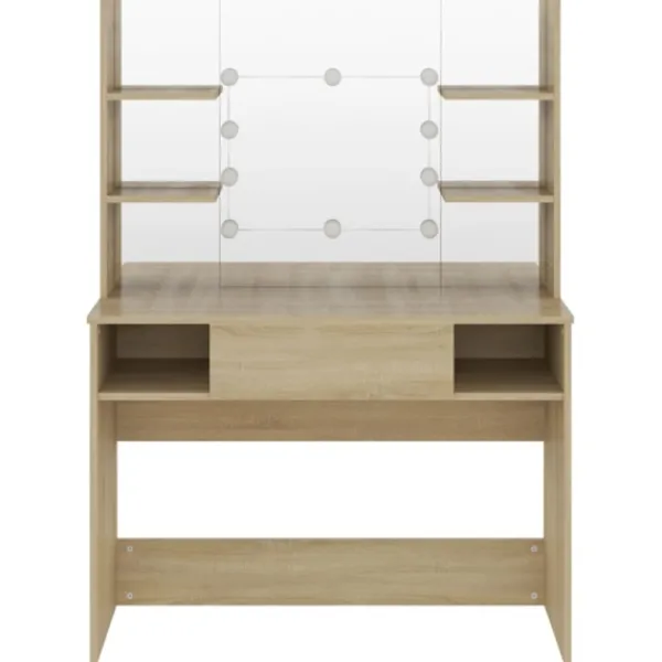 vidaXL Sminkbord>Sminkbord med LED-belysning 100x40x135 cm MDF ek