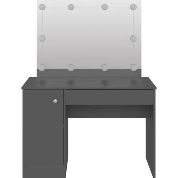 vidaXL Sminkbord>Sminkbord med LED-belysning 110x55x145 cm MDF grå