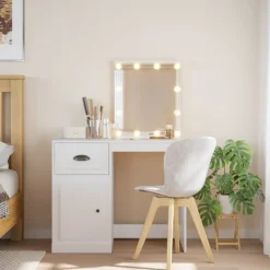 vidaXL Sminkbord>Sminkbord med LED-lampor vit 90x42x132,5 cm