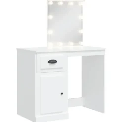 vidaXL Sminkbord>Sminkbord med LED-lampor vit 90x42x132,5 cm