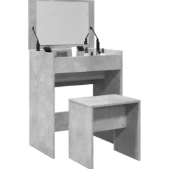 vidaXL Sminkbord>Sminkbord med pall betonggrå 60x40x113,5 cm