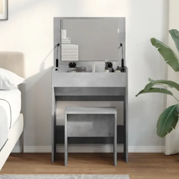 vidaXL Sminkbord>Sminkbord med pall betonggrå 60x40x113,5 cm