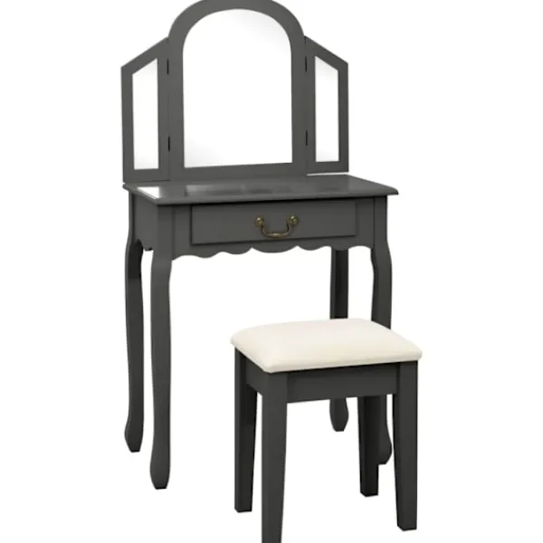 vidaXL Sminkbord>Sminkbord med pall grå 65x36x128 cm kejsarträ MDF