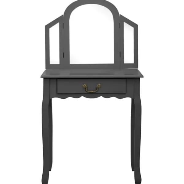 vidaXL Sminkbord>Sminkbord med pall grå 65x36x128 cm kejsarträ MDF