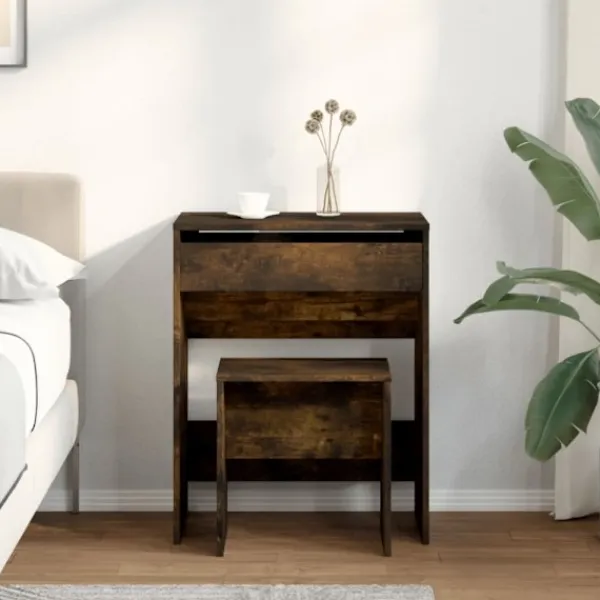 vidaXL Sminkbord>Sminkbord med pall rökfärgad ek 60x40x113,5 cm