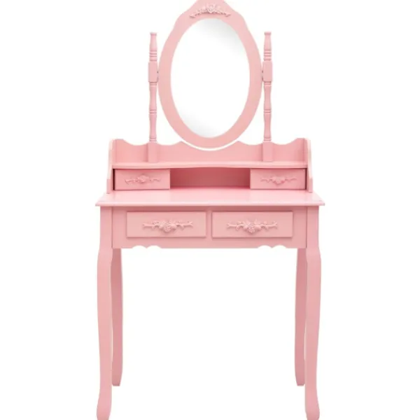 vidaXL Sminkbord>Sminkbord med pall rosa 75x69x140 cm paulowniaträ