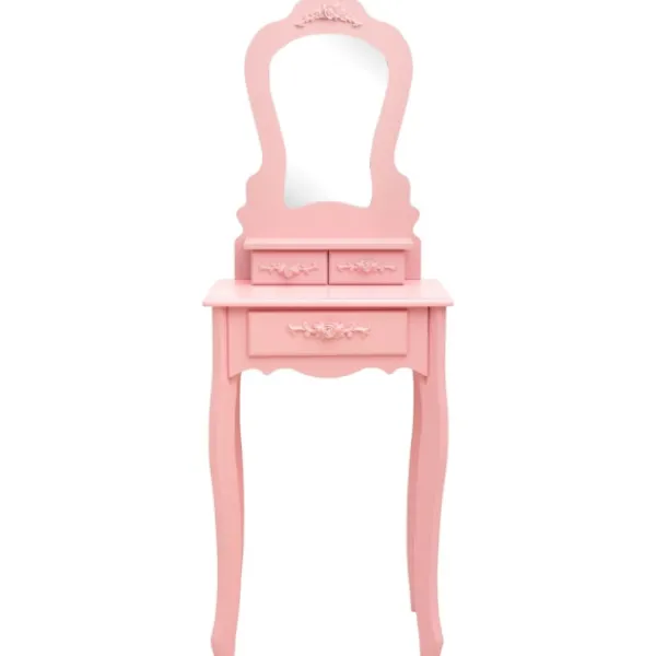 vidaXL Sminkbord>Sminkbord med pall rosa 50x59x136 cm paulowniaträ