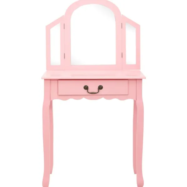 vidaXL Sminkbord>Sminkbord med pall rosa 65x36x128 cm kejsarträ MDF