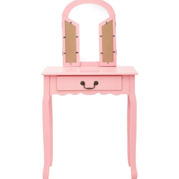 vidaXL Sminkbord>Sminkbord med pall rosa 65x36x128 cm kejsarträ MDF