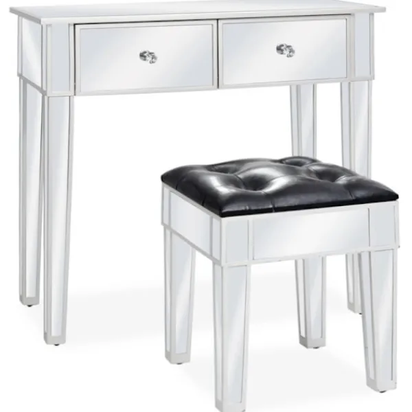vidaXL Sminkbord>Sminkbord med pall spegellådor MDF och glas