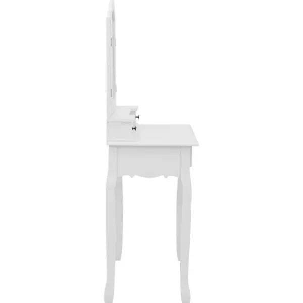 vidaXL Sminkbord>Sminkbord med pall vit 80x69x141 cm paulowniaträ