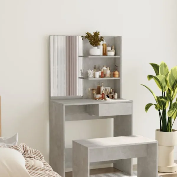vidaXL Sminkbord>Sminkbord med spegel betonggrå 74,5x40x141 cm