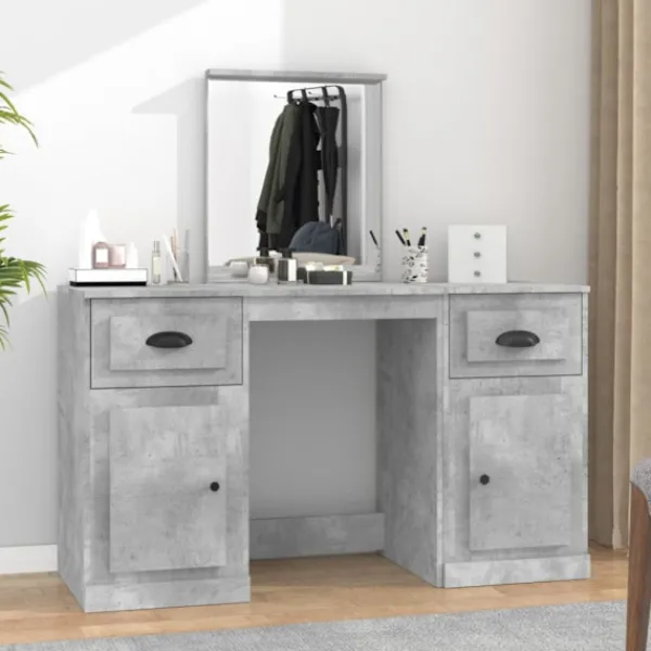 vidaXL Sminkbord>Sminkbord med spegel betonggrå 130x50x132,5 cm