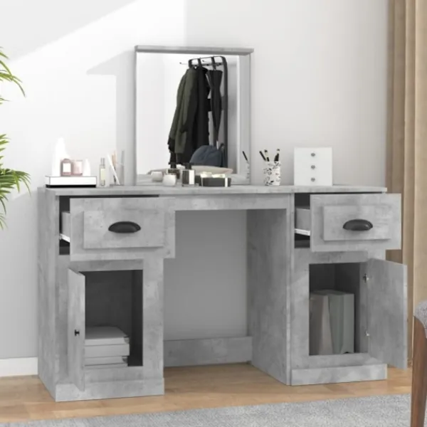 vidaXL Sminkbord>Sminkbord med spegel betonggrå 130x50x132,5 cm