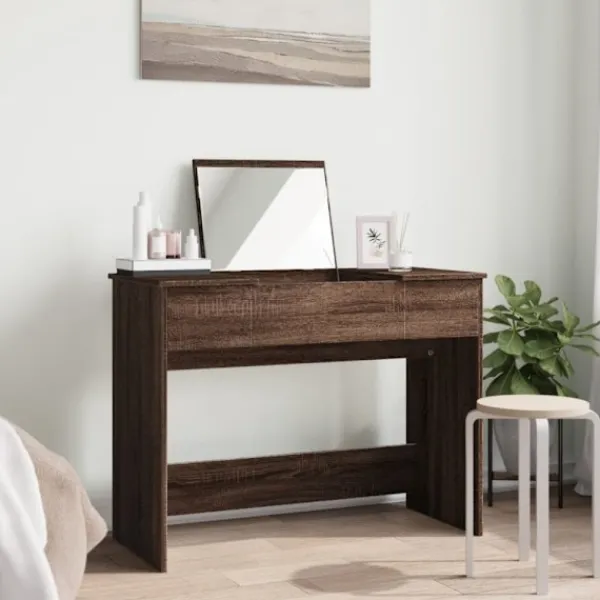 vidaXL Sminkbord>Sminkbord med spegel brun ek 100x45x76 cm