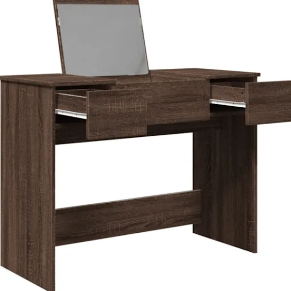 vidaXL Sminkbord>Sminkbord med spegel brun ek 100x45x76 cm