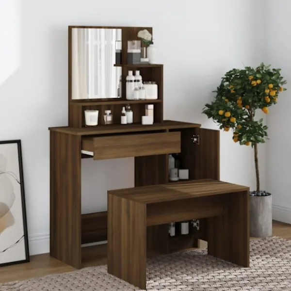 vidaXL Sminkbord>Sminkbord med spegel brun ek 86,5x35x136 cm