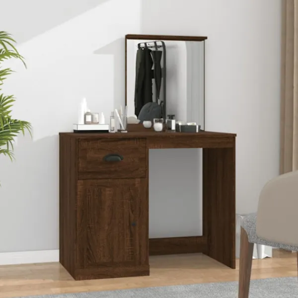 vidaXL Sminkbord>Sminkbord med spegel brun ek 90x50x132,5 cm konstruerat trä