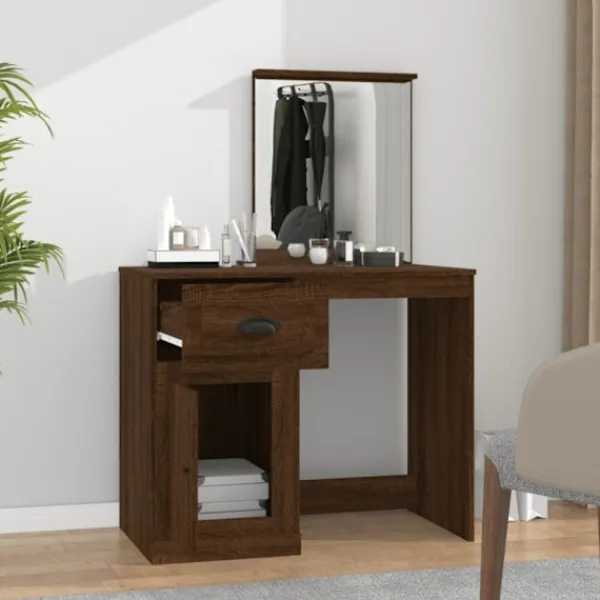 vidaXL Sminkbord>Sminkbord med spegel brun ek 90x50x132,5 cm konstruerat trä