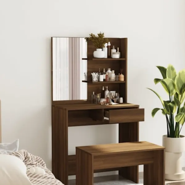 vidaXL Sminkbord>Sminkbord med spegel brun ek 74,5x40x141 cm