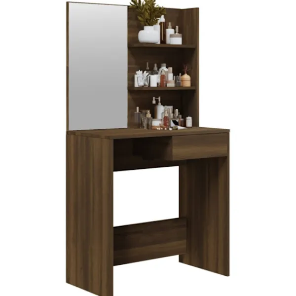 vidaXL Sminkbord>Sminkbord med spegel brun ek 74,5x40x141 cm